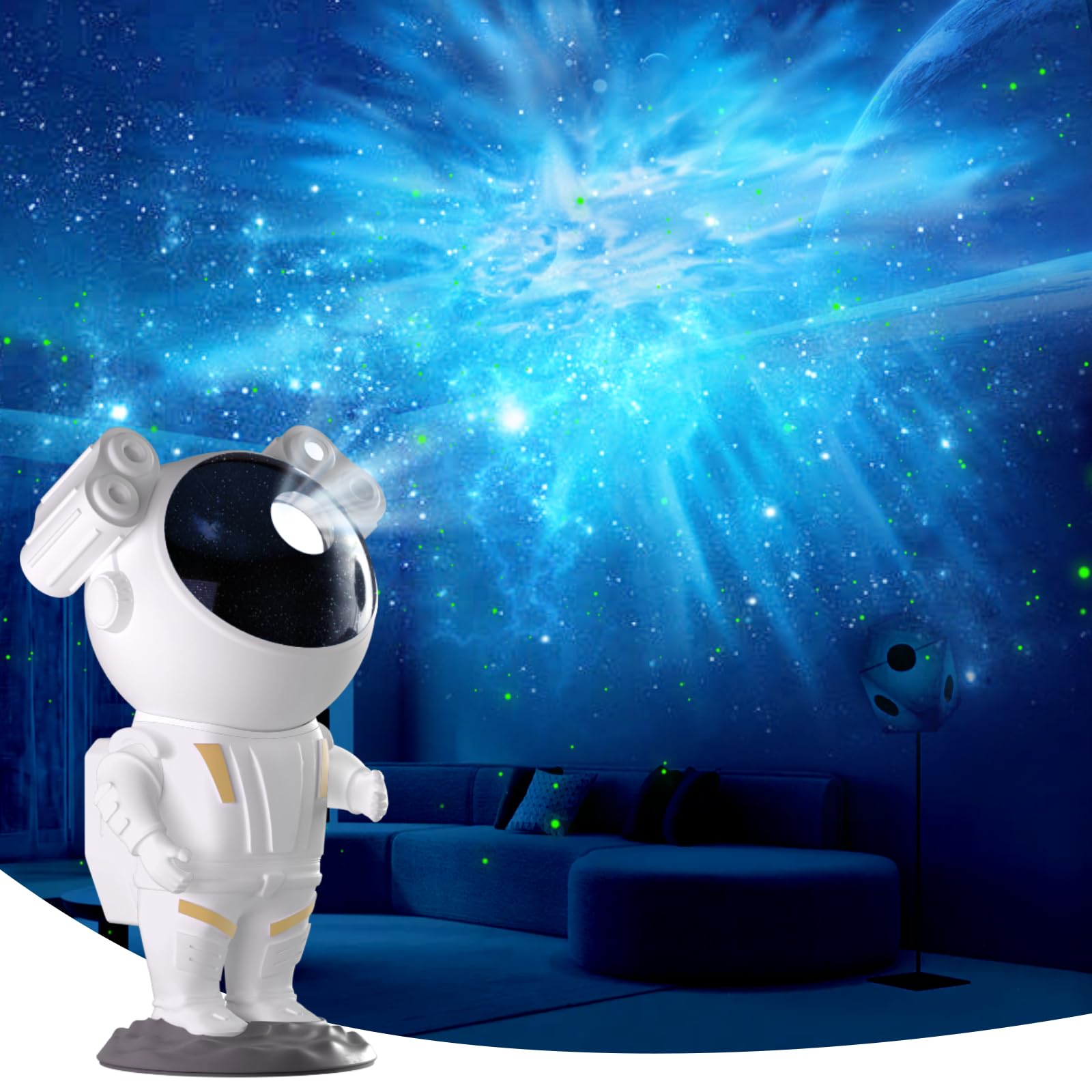 Spaceman projector: Stunning 3D cosmic visuals, swirling nebulas, twinkling stars. 360° rotation for immersive space vibes. USB-powered, easy to use—magic in every beam!